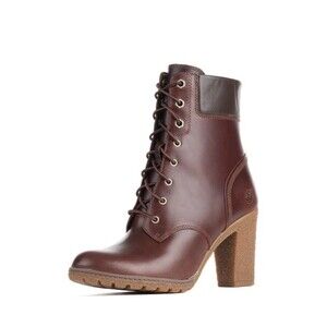 TIMBERLAND Glancy Burgundy Leather Heels Lace-up Ankle Booties A18Z6 Size 6